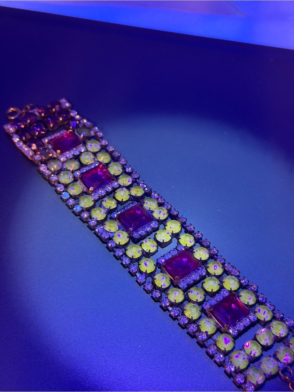 Vintage Bijoux MG Purple and Pink Czech Bracelet It Glows